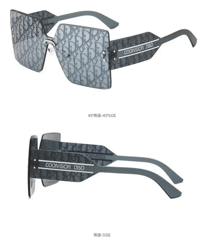 New Fashion Rimless Sunglasses Women Large Frame One Piece Sun Glasses Ladies Luxury Letter Coated Eyewears Gafas De Sol UV400