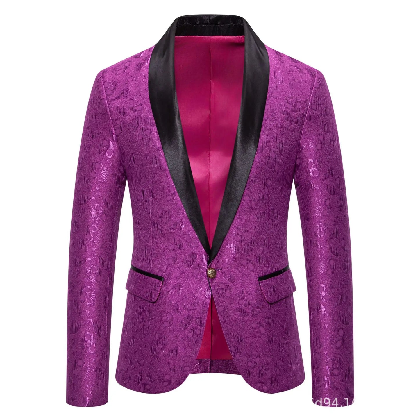 Men's Red Long-sleeved Suit Jacket, Black Collar Single-button Formal Coat, Available in Blue, Purple, Green, and White Blazers