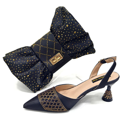2025 Fashion Brown Color Women's Party Shoes and Bag Set With Elegant Diamond Butterfly Design - Stylish and Chic