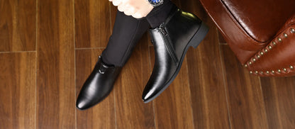 Men Handcrafted Leather Ankle Boots Side Zipper Pointed Toe Chelsea Boots Comfortable Non-slip Formal Business Casual Shoes 2026