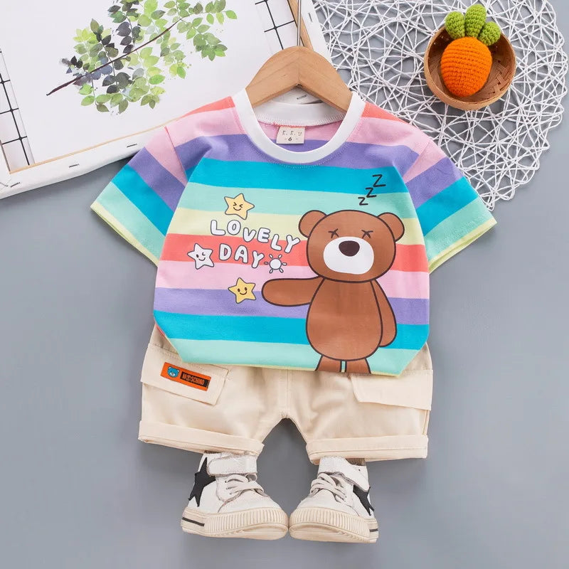 0-4 Year Old Boys and Girls Cute Cotton Summer Clothes Set Children's Short-Sleeved T-Shirt handsome