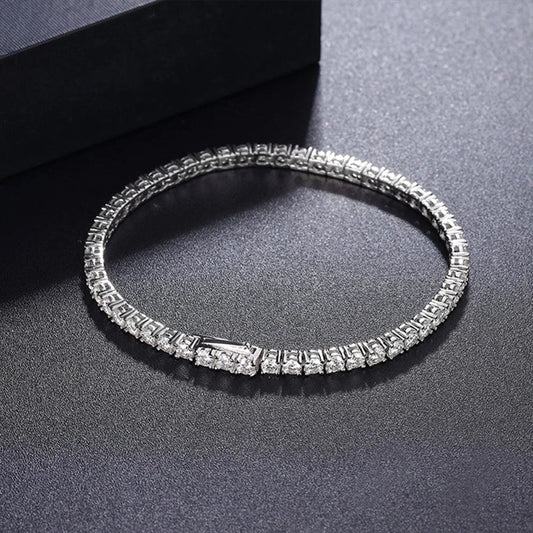 Bracelet tennis en moissanite pleine 2-5 mm couleur D pour femmes et hommes, argent sterling 925 plaqué or blanc 18 carats avec fermoir caché, bijoux GRA