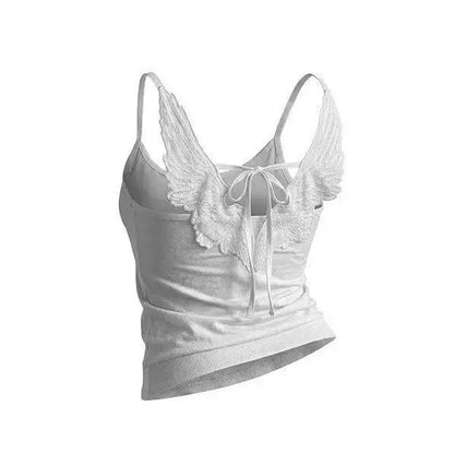 Angel Wings Vest 3D Embossed Wings Embroidery Spaghetti Strap Vest Y2K Women Gothic Fashion Summer Sexy Slim Backless Short Top