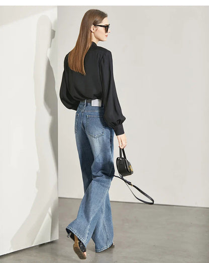 Minimalism Women Jeans 2025 Autumn Vintage Denim Pants Loose Wide Leg Pants Woman Casual Pants Female Trousers 12551002