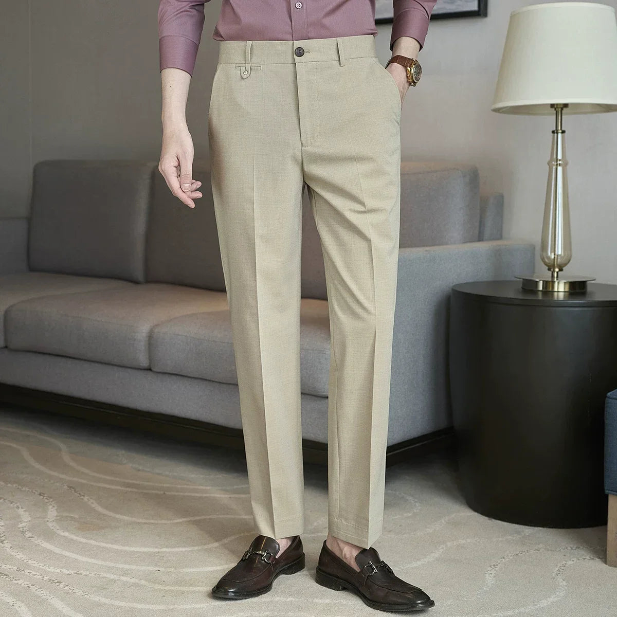 2026 Spring Summer Men's Pants Fashion Solid Color Suit Trousers Male High Waist Slim Fit Pants Men Business Casual Formal Pant