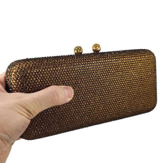 Women Brown Crystal Evening Bag Formal Party Dinner Rhinestone Handbags and Purses Bridal Diamond Clutch Purse