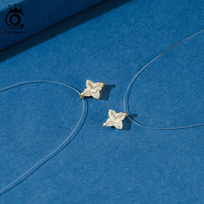 Dainty Invisible Line 925 Silver Simple Flower 8A Cubic Zirconia Choker Chain Transparent Fishing Line Collier LZN33