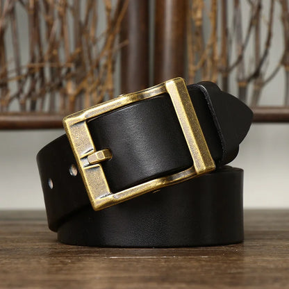 3.8CM Pure Cowhide High Quality Genuine Leather Belts for Men Strap Male Brass Buckle Fancy Vintage Jeans Cowboy Thicken Cintos