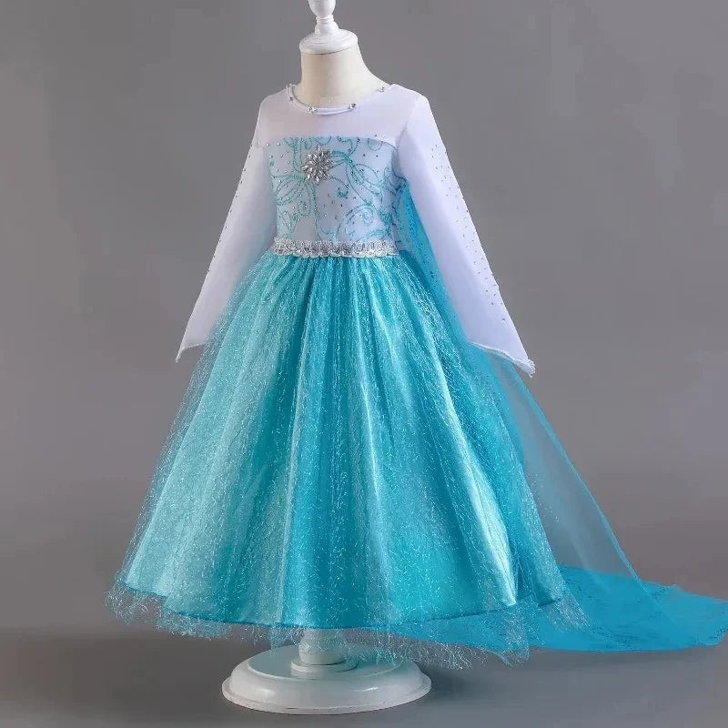 For 2-10 Year Cosplay Fancy Queen Frozen Elsa Anna Costume Girls Princess Dress Toddler Halloween Party with Decorative Fittings