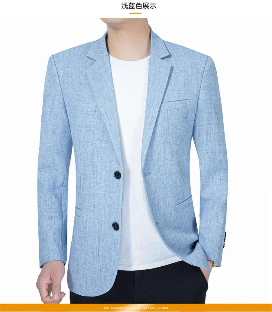 Sky Blue Men's Suit Jacket Thin Blazers Spring Autumn Solid Business Formal Wear Men Clothing Wedding Coat Oversize 4XL