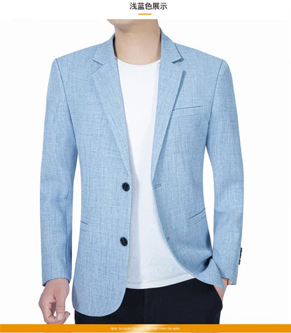 Sky Blue Men's Suit Jacket Thin Blazers Spring Autumn Solid Business Formal Wear Men Clothing Wedding Coat Oversize 4XL