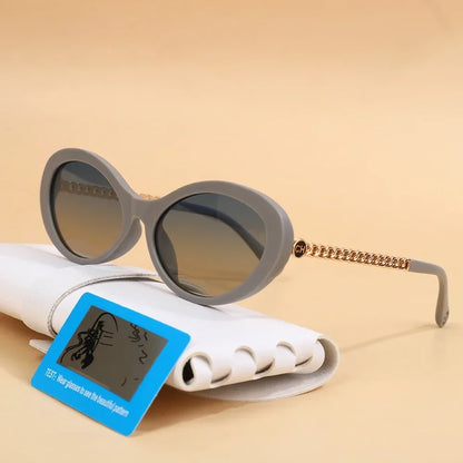2025 New Trend Oval Polarized Sunglasses Women's Chain Hollow Frame Cat Eye Sun glasses Women's Fashion Luxury Design Glasses