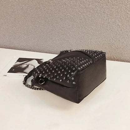 Studded Shoulder Bag for Women Leather Punk Style Rock Rivet Crossbody Bag Handbag with Chain Wallet Purse for Girls