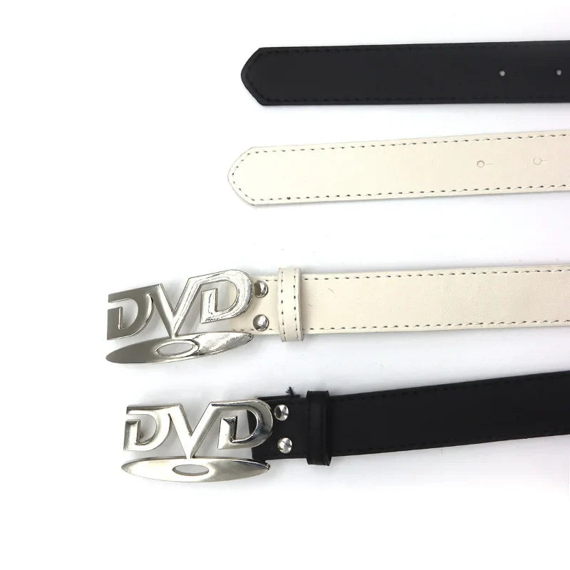 Unisex Nostalgic DVD Buckle Belt Versatile Black White Decorative Waist Straps Belt for Men Women Jeans Matching Gift for Her