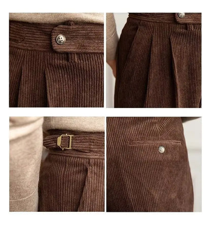 Classics Italian Naples Style Men's Suit Corduroy Pants Men High Waist Straight Work Formal British Business Brand Trousers Male
