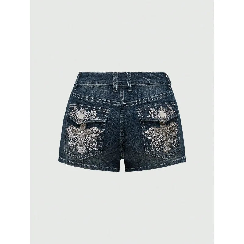 Summer Korean Sexy Low Waist Women Denim Short American Lady Y2K Elastic Slim Cotton Hot Jorts Female Embroidery Wrapping Jeans
