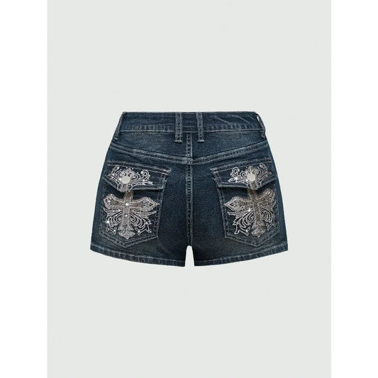 Summer Korean Sexy Low Waist Women Denim Short American Lady Y2K Elastic Slim Cotton Hot Jorts Female Embroidery Wrapping Jeans