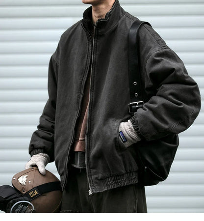 Japanese Vintage Polar Fleece Jacket Men Winter High Quality Thick Jacket Korean Streetwear Loose Couple Trendy Warm Coat Male