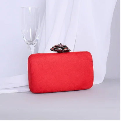 New Winter Velvet Clutch Bag  Diamond Flower Lock Elegant Evening Bag Luxury Designer Purse Wedding Chain Clutch