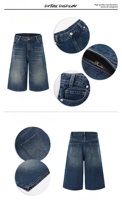 Summer New Fashion Denim Shorts Loose Straight Casual Vintage American Personality Jeans Streetwear Male Short Pants
