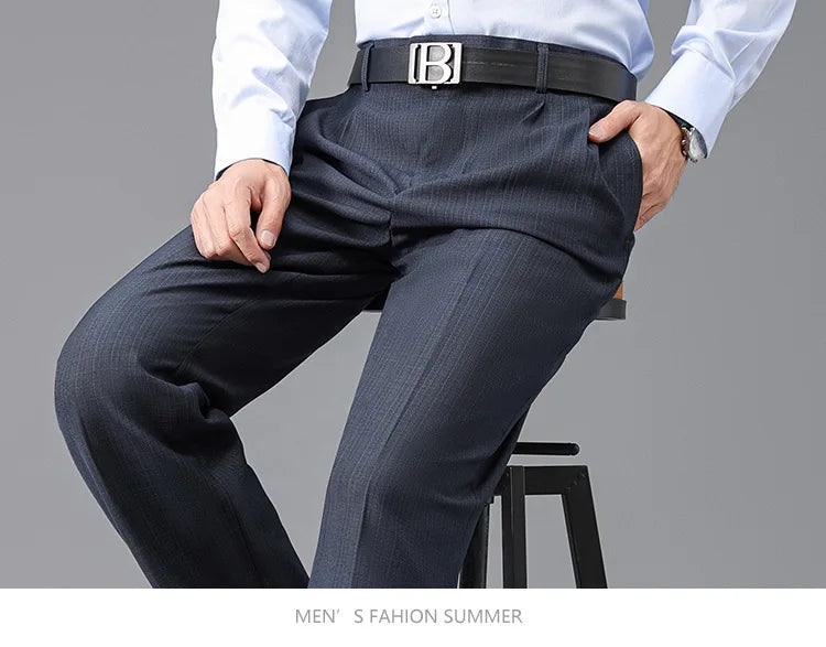 Double Pleated Mens British Pants High Waist Thicken Straight Business Black Formal Clothes For Mens Dress Trousers size 42 44