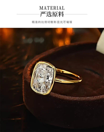 S925 Silver 8 * 11mm Fat Square White Zircon Ice Flower Cutting Ring Set with Classic Commuter Women's Jewelry