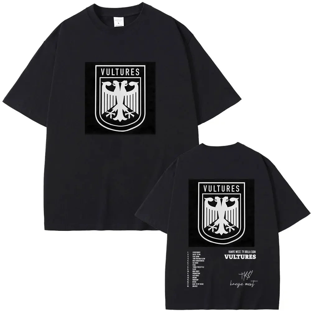 Rapper Kanye West Vultures New Music Album Graphic T Shirts Men Women Hip Hop Fashion Oversized T-shirts Male 100% Cotton Tshirt