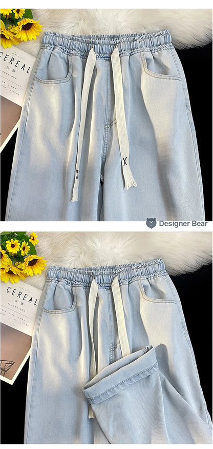 2026 New Spring Summer Men's Baggy Jeans Lyocell Fabric Wide Leg Pants Drawstring Trousers Male City Boy Plus Size S-4 5XL Y2K