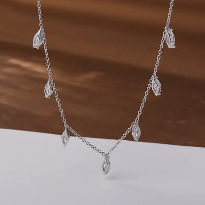 0.3carat Marquise cut Moissanite Dangling Necklace With Certificate 925 Silver Leaf Layering Charm Diamond Neckchain for Women