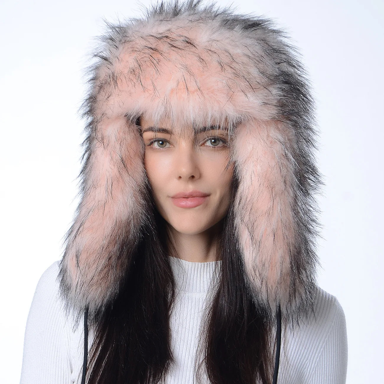 Plush Raccoon Fur Hat Women Thicken Faux Fur Earflap Hat Winter Warm Russian Ushanka Hats Windproof Furry Bomber Cap