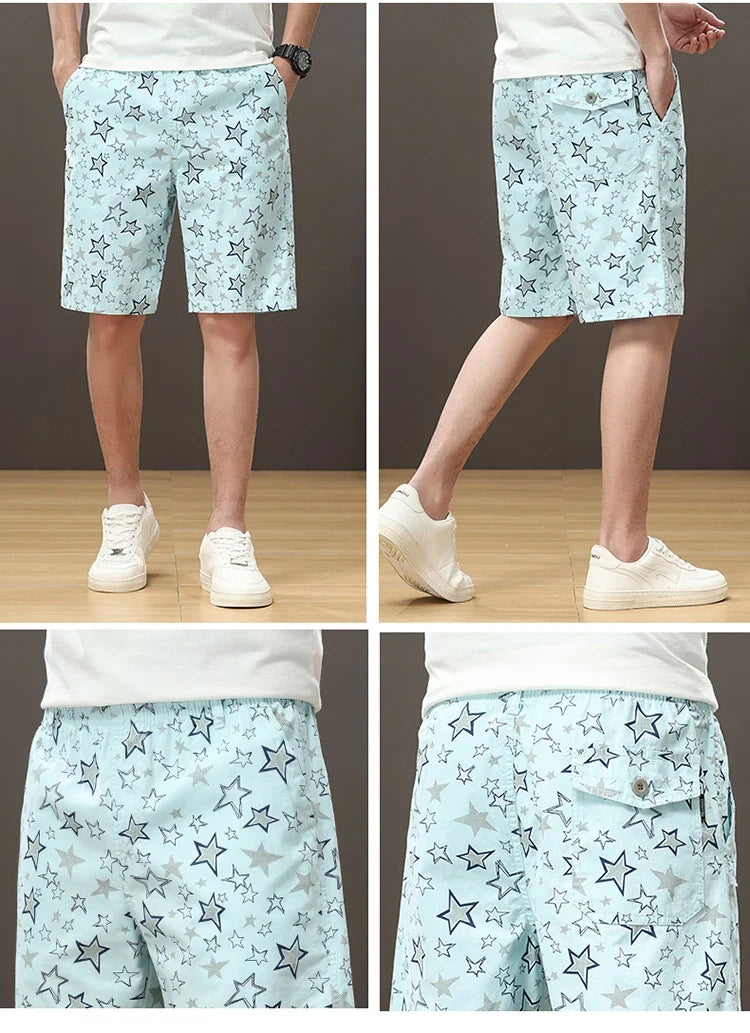 Streetwear Star Print Shorts Men Hawaii Beach Casual Shorts Outdoor Cotton Sports Elastic Waist 6XL Oversized Baggy Half Pants