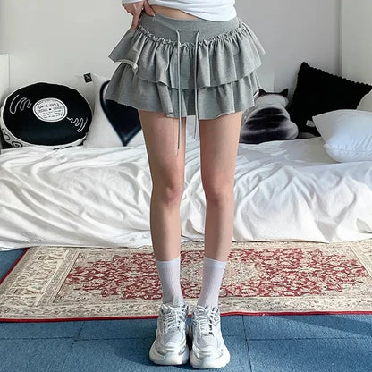 Summer 2025 Casual High Waist Fluffy Skirt Women's f-length Baked Cake Skirt with Fringe Versatile Cotton 00% Skirt