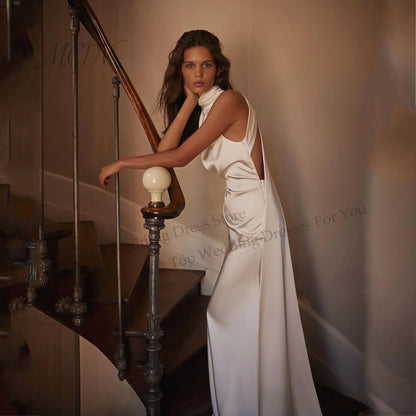 Sexy Pleat Halter Mermaid Wedding Dress 2026 Sleeveless Open Back High Side Split Vestidos De Novia Bridal Gown Customized