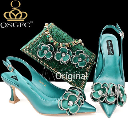 Women's Pointed Toe Shoes and Bag Flower Decoration Simple and Elegant Party Style Suitable for Party and Daily Use