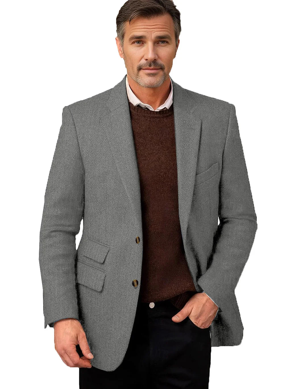 Vintage Men's Herringbone Tweed Blazer Notch Lapel 2 Button Slim Fit Suit Jacket Casual Business for Office Wedding Daily Wear