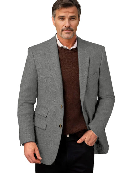 Vintage Men's Herringbone Tweed Blazer Notch Lapel 2 Button Slim Fit Suit Jacket Casual Business for Office Wedding Daily Wear