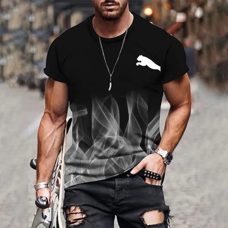 2024 Men's T-shirt gradient design printed casual short sleeved T-shirt outdoor street fashion men shirt plus size clothing ﻿