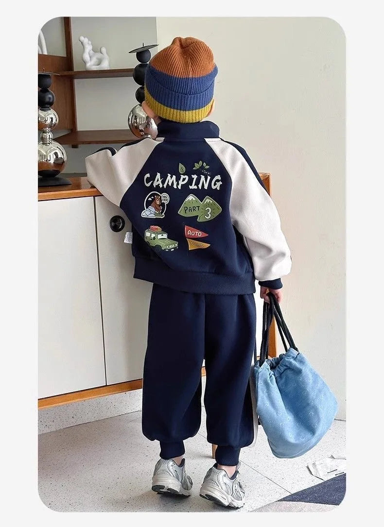 Summer Baby Girls Boys Cotton Leisure Contrast Zip Sweatshirt Jacket+Sweatpant Set School Kid 2PCS Tracksuit Child Outfit 2-12Yr