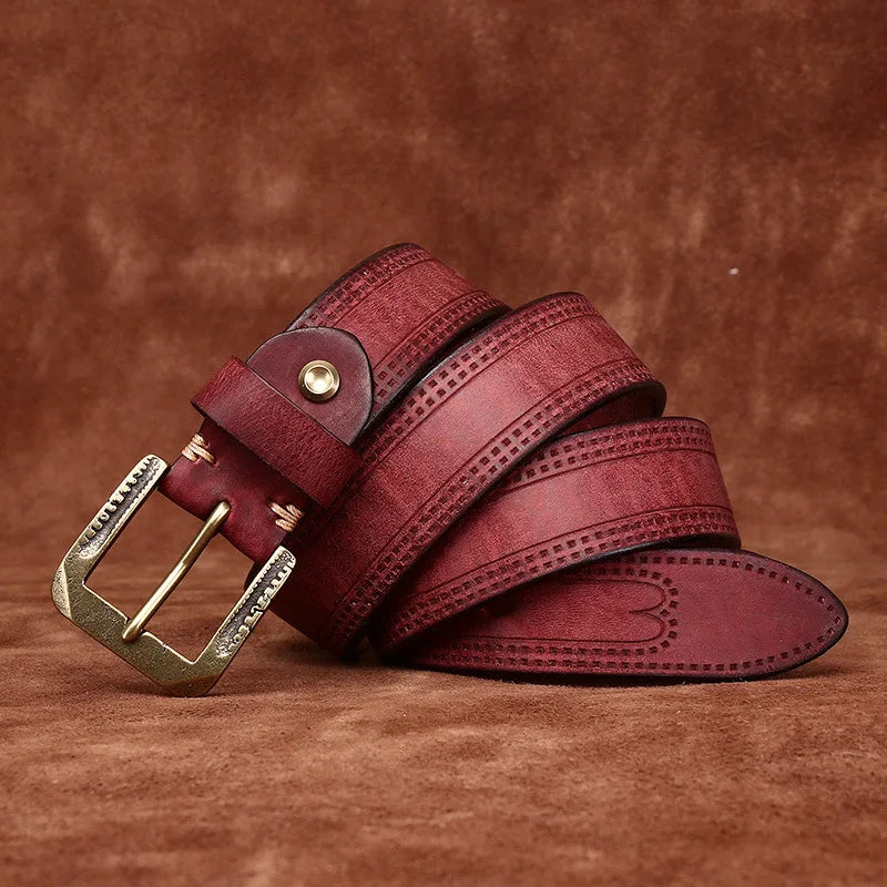 3.8CM Pure Cowhide High Quality Genuine Leather Belts for Men Brand Strap Male Brass Retro Buckle Jeans Cowboy Cintos Luxury