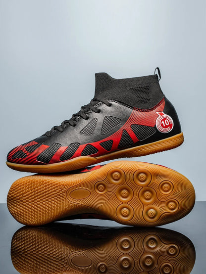 Men's Sports IC Indoor Flat Bottomed Football Shoes Adult High-Tops Wear Resisting Training Shoes Teenagers Non Slip Shoes