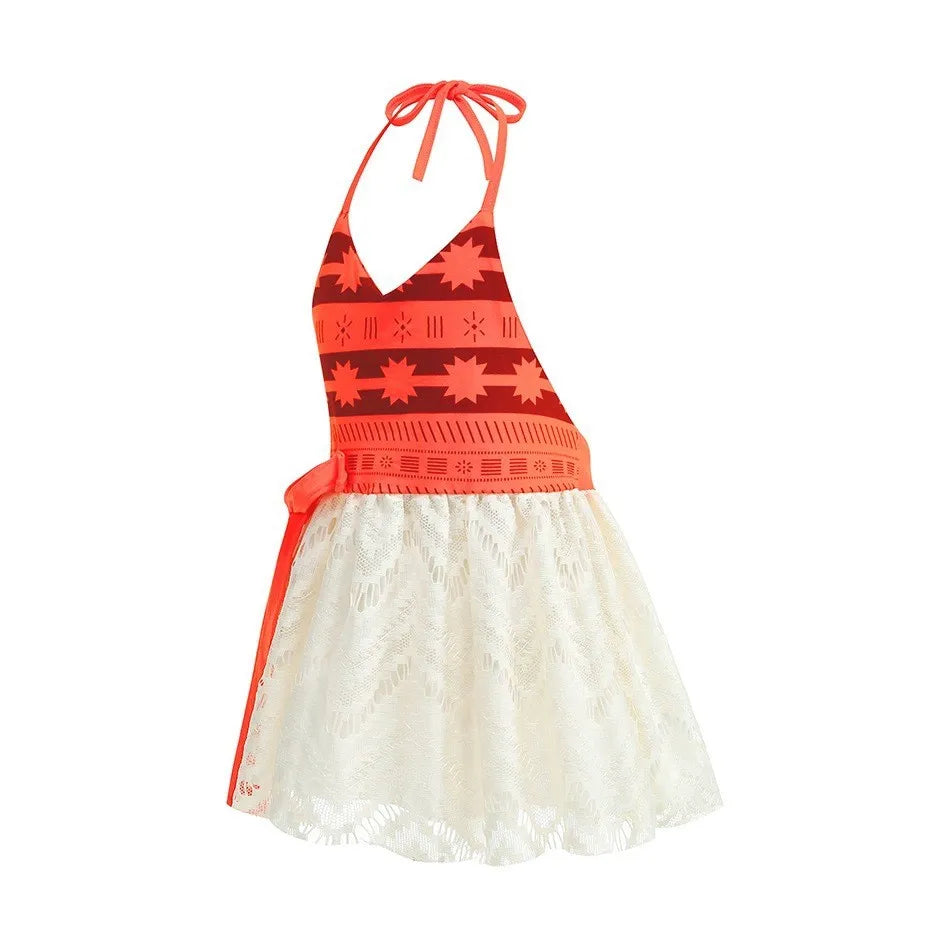 2026 Baby Girls Moana Halter Dress Role Playing Princess Dress Summer Clothing Hawaii Toddler Vaiana Cute Mini Sundress 1-6Y
