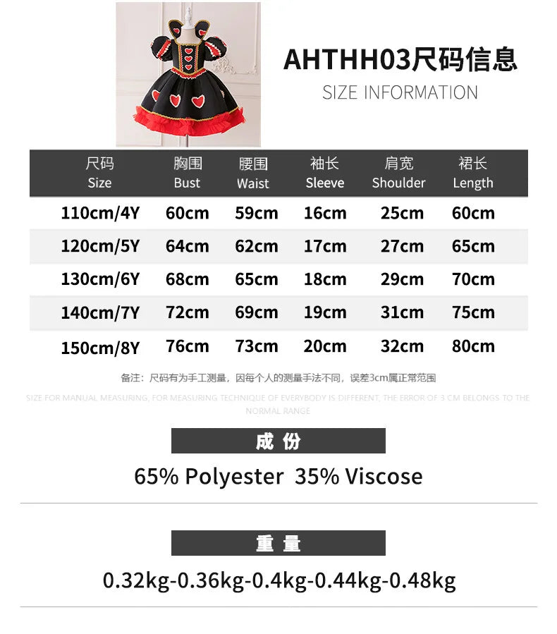 Halloween Red Queen Costume Girls Queen of Hearts Costume with Heart Details Stand Collar Red Black White Carnival Dress