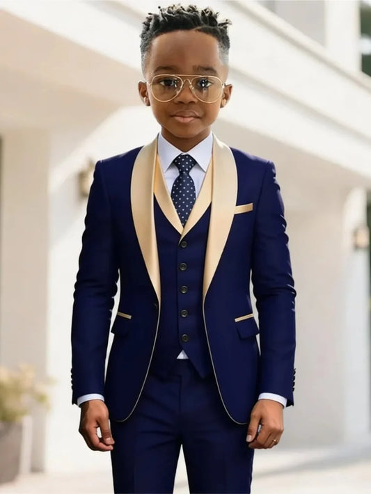 New Kids Suit Set 3 Pieces Wedding Ring Bearer Outfit Boys Handsome Shawl Lapel Tuxedo For Piano Peformance 2-20T