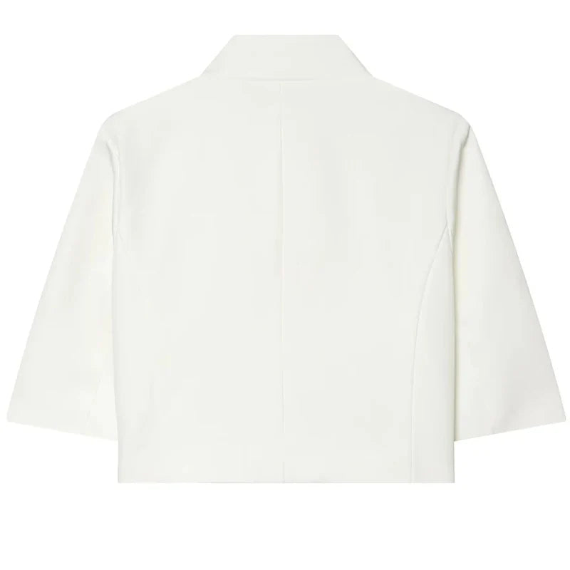 Asymmetric Crop White Blazer Woman Summer 2026 Office Wear Woman Elegant Button Short Sleeve Outerwear Fashion Suit Jacket