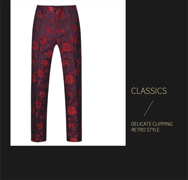 New Men Luxury Jacquard Suit Pants Fashion Wedding Party Groom Dress Trouser