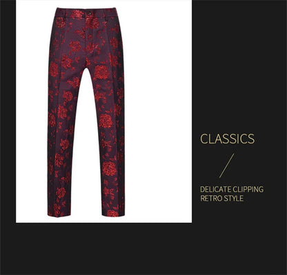 New Men Luxury Jacquard Suit Pants Fashion Wedding Party Groom Dress Trouser