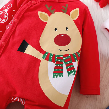 Prowow 0-18M Baby Christmas Costume Cartoon Deer Jumpsuit With Santa Hat Christmas Baby Romper For Newborn New Year Costume