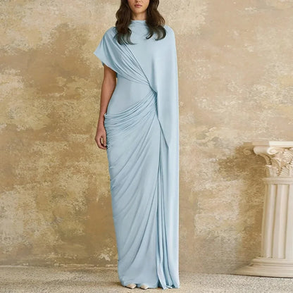 Modern Evening Dress فساتين سهره Customized Round Neck with Cape Pleat Ruched Sheath Arabian Prom Gown Formal Dresses