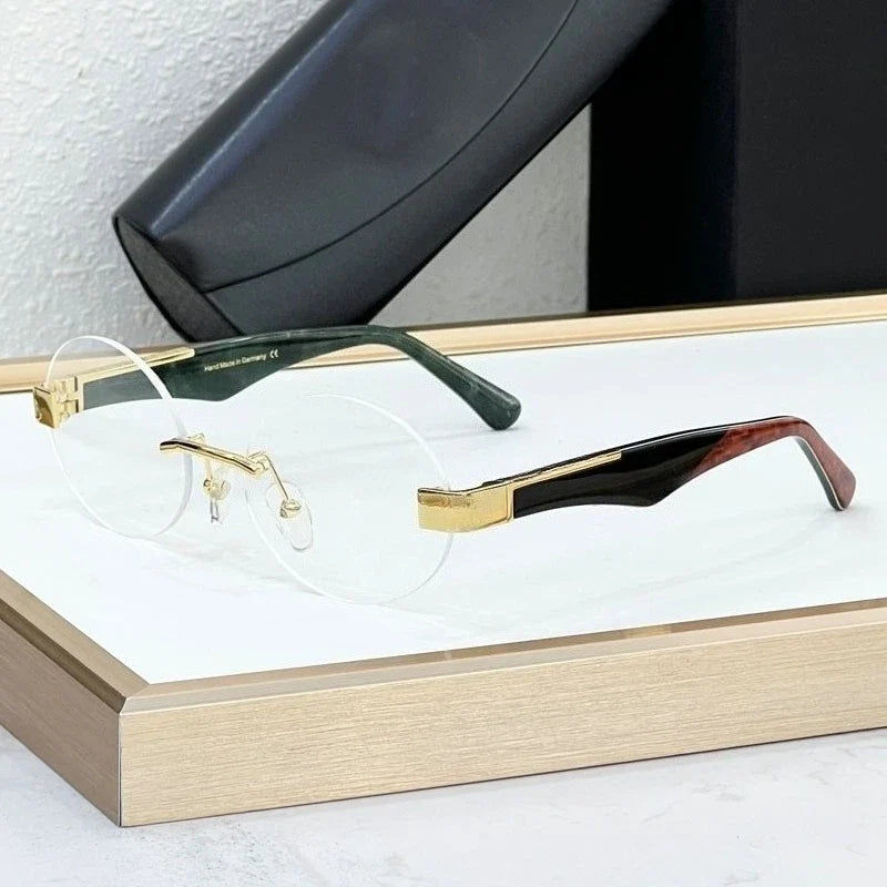 High Street Rimlesss Sunglasses Oval Alloy Acetate High Quality for Men Women Classical Vintage UV400 with Case