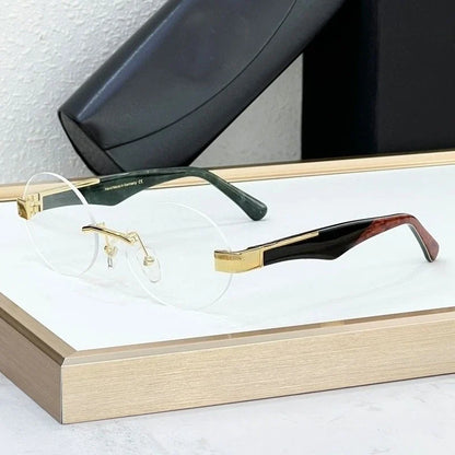 High Street Rimlesss Sunglasses Oval Alloy Acetate High Quality for Men Women Classical Vintage UV400 with Case